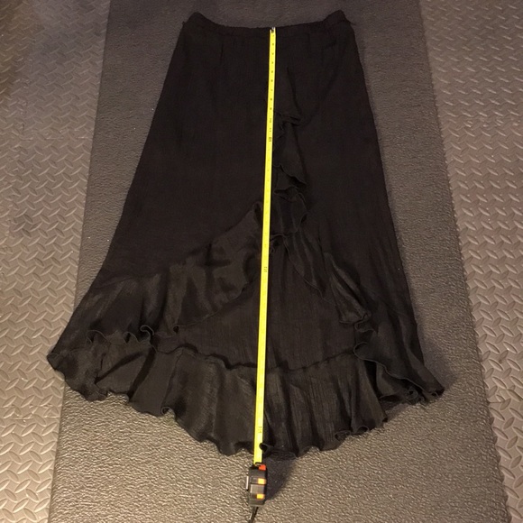 Black Skirt with High-Low Hemline and front slit with cascading ruffles. - Picture 12 of 14